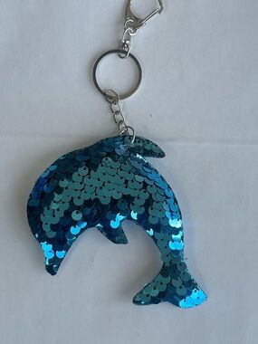 Sequin Dolphin Keychain - Blue Teal Hand Crafted